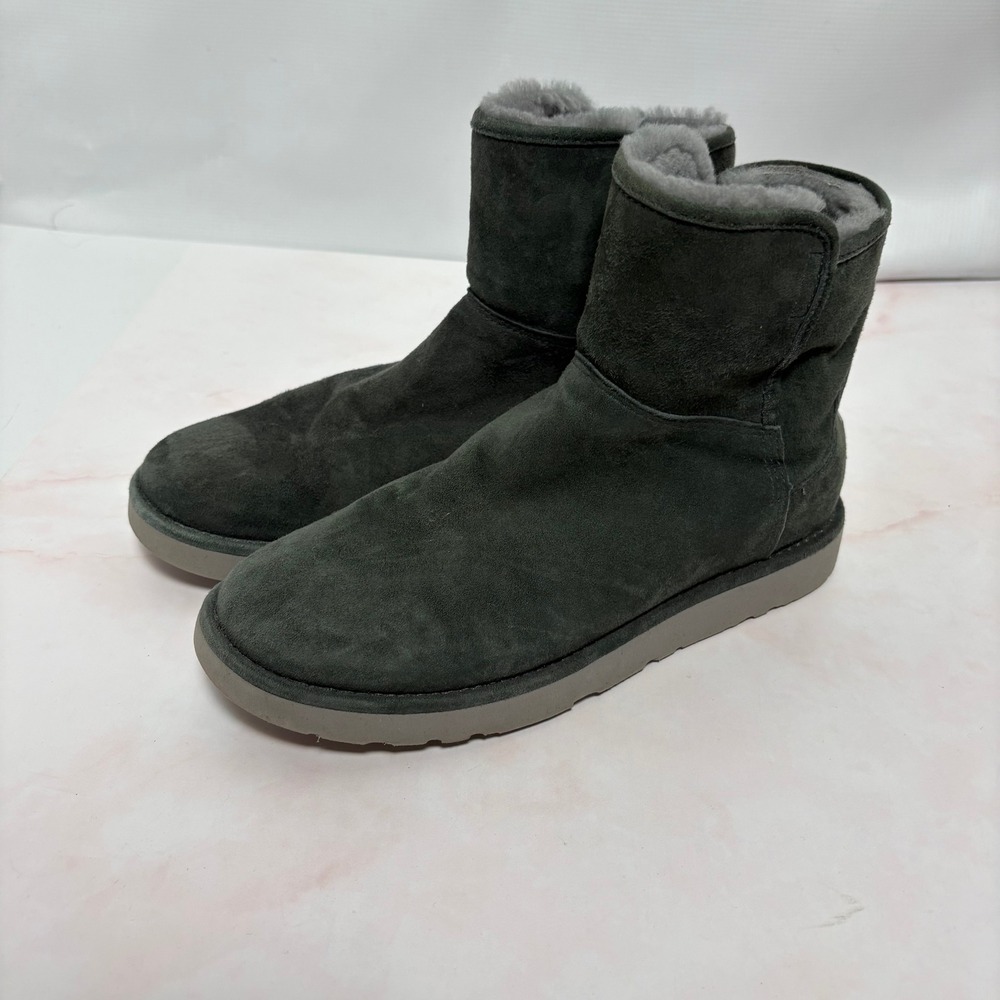 UGG Side Zip Abree Suede Sheepskin Ankle Boots 1016548 Womens 7 Sage Green